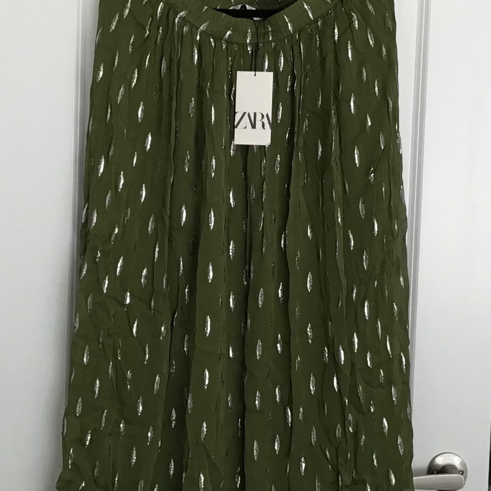 NWT Zara Matallic Thread Green Silver skirt size M - Picture 3 of 5